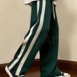 Coffee Drift Stripes Trousers – Premium Knit, Stacked Hem Style