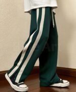 Coffee Drift Stripes Trousers – Premium Knit, Stacked Hem Style