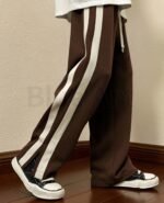 Coffee Drift Stripes Trousers – Premium Knit, Stacked Hem Style - Image 3