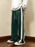 Split Hem Side-Stripe Track Pants – Relaxed Wide-Leg Knit
